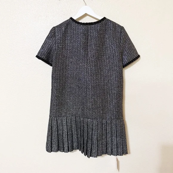 Self Portrait NEW Metallic Boucle Rhinestone Button Pleated Hem Mini Dress US 12 - Picture 10 of 14